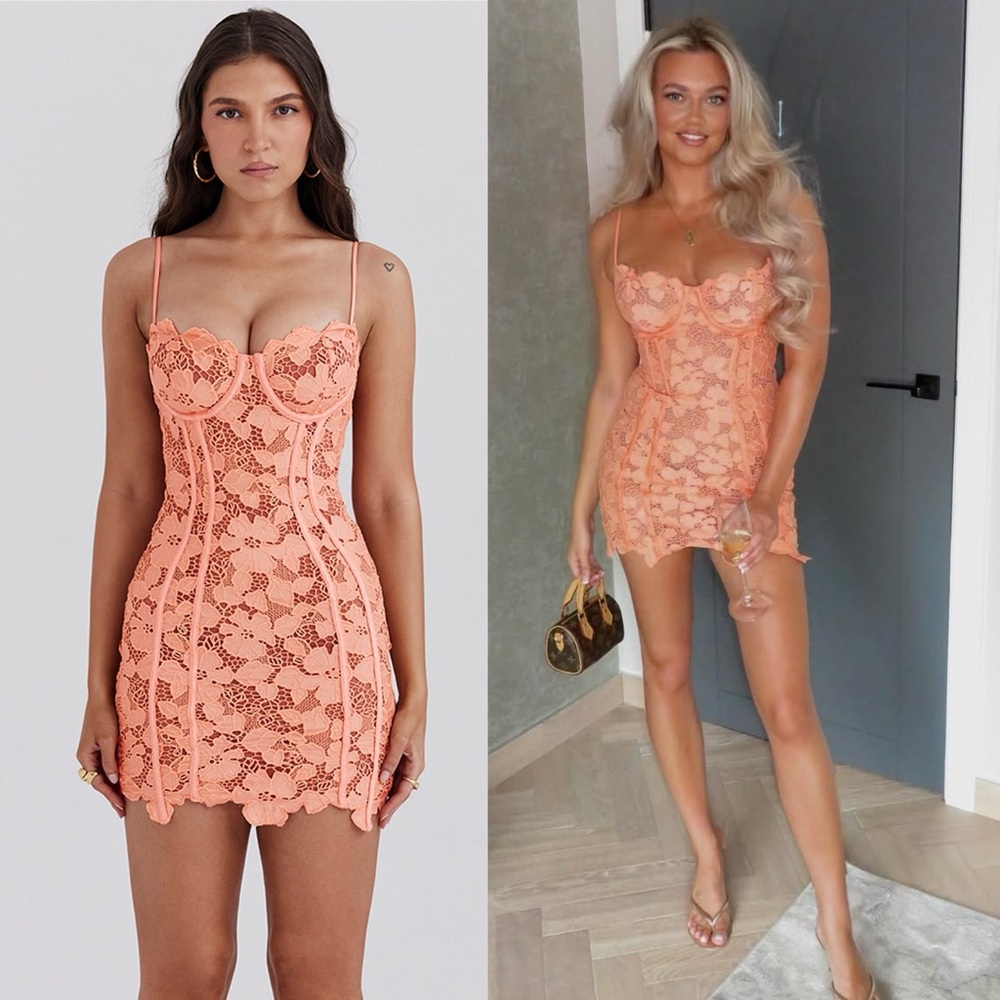 HOUSE OF CB ILAYDA‎ Sorbet Embroidered Floral Lace Mini  DRESS Size M $285